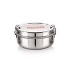 HAZEL Steel Tiffin Box for Office | 500 ml Stainless Steel Lunch Box with Inner Plate | Traditional Design Glossy Finish Steel Lunch Box