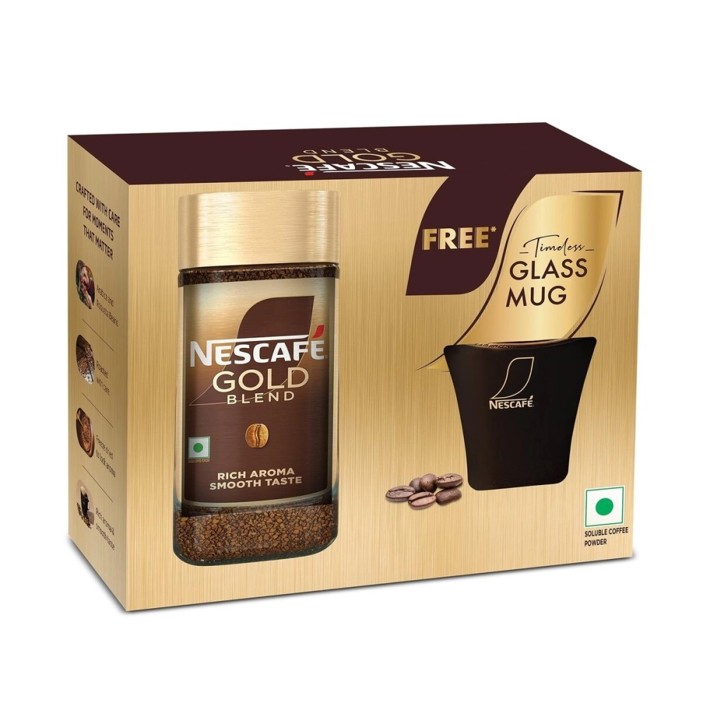 Nescafe Gold Blend Instant Coffee Powder - Glass Jar (Limited Edition Pack,Arabica and Robusta beans) Jar, 100g With Free Glass Mug