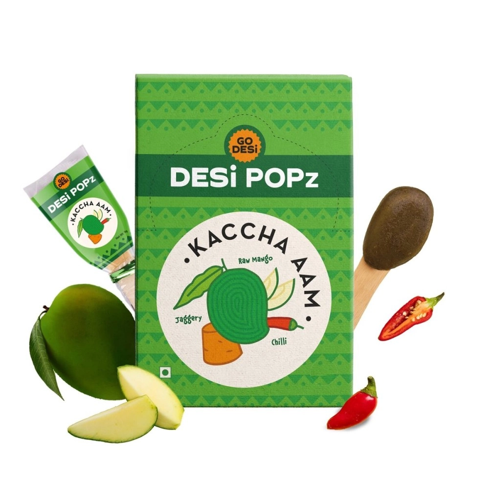 GO DESi Popz Kaccha Aam (40 Pieces) | Aam Candy | Fruit Snacks | Sour Candies | Lollipop | Raw Mango Candy
