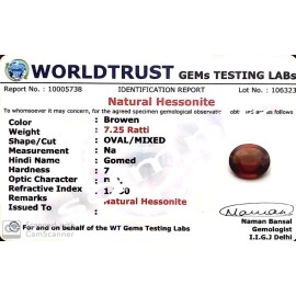 Sidharth Gems Certified Unheated Untreatet 7.25 Ratti 6.55 Carat A+ Quality Natural Hessonite Garnet Gomed Pendant for Women\'s and Men\'s