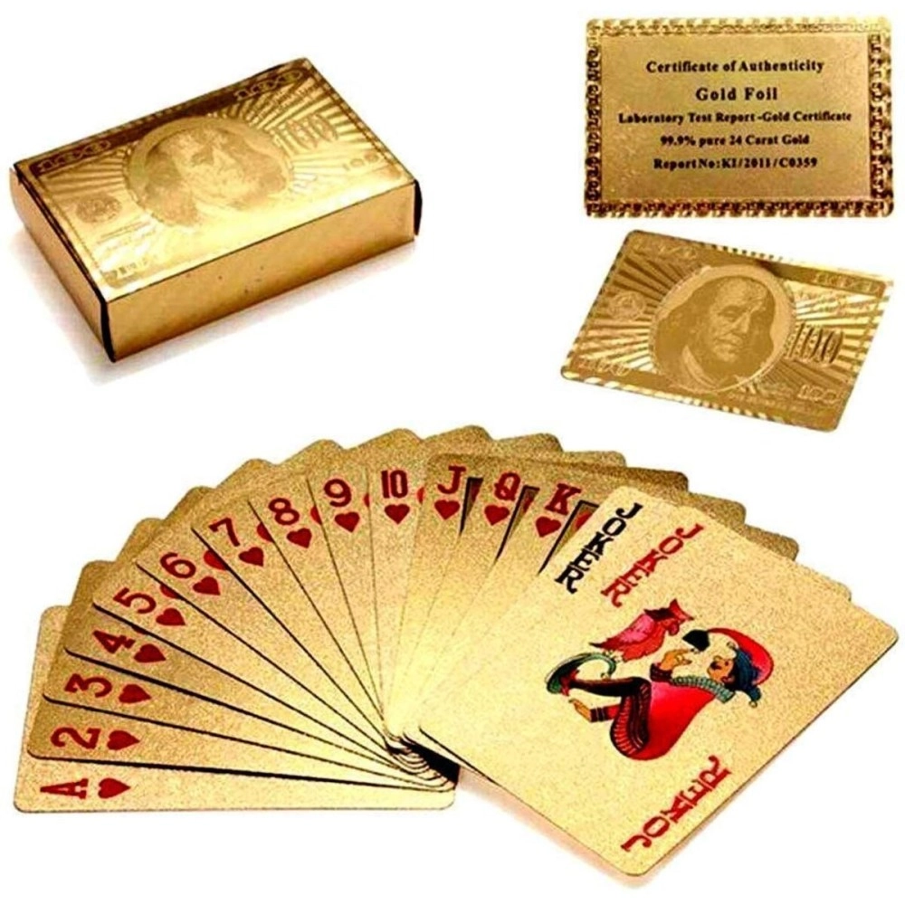 Toyshine Gold Plated Poker Playing Cards, Classic PVC Poker Table Cards - Gold