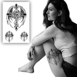 S.A.V.I 3D Temporary Tattoo Black Totem Cross Wings Dragon Design Size 19x12CM - 1PC, Black, 10 g