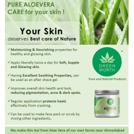 GREEN WORTH Pure Aloe Vera Gel With Vit B3, E And Pro-Vit B5 | 200 Gms