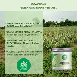 GREEN WORTH Pure Aloe Vera Gel With Vit B3, E And Pro-Vit B5 | 200 Gms