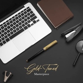 Paperkraft Mozart- Blue Ceramic Roller Ball Pen (Pack of 1)|Classy Black & Gold tone finish|Premium Gifting Products|Ideal for Professionals|Official meeting essentials