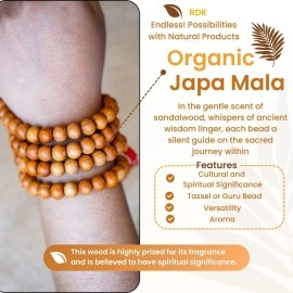 RDK Handcrafted Original Fragrant Sandalwood Mala Rosary Chandan Jaapmala with Tassel Wooden Knotted Japa Maala for Meditation Pooja Chanting Wearing Jewelry 108 Prayer Beads