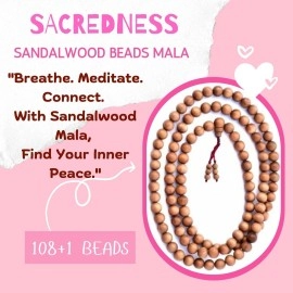 RDK Handcrafted Original Fragrant Sandalwood Mala Rosary Chandan Jaapmala with Tassel Wooden Knotted Japa Maala for Meditation Pooja Chanting Wearing Jewelry 108 Prayer Beads