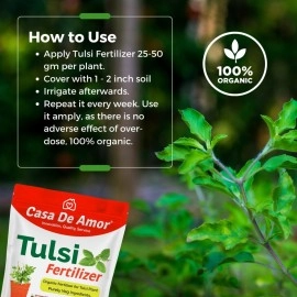 Casa De Amor Organic Tulsi Essential Plant Fertilizer Holy Bisil Plants with Growth Nutrients and Charged Micro-organism for Tulsi Plant in Balcony, Terrace & Home Gardening, 900 gm