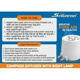 SHIVANSH TECHNOLOGY Plastic Multipurpose Essential Electric Camphor Aroma Oil Diffuser For Home Fragrance With Night Lamp&Natural Air Purifier (Warm White&Blue Light-Each 1 Piece)