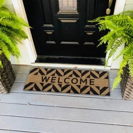 ATMAH Welcome Zigzag Distress Coir Door Mat ( 120cm x 40cm, Slight variations in color)