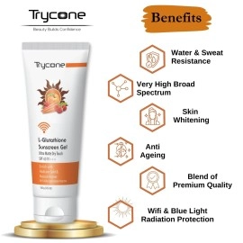 Trycone Ultra Matte Dry Touch L- Glutathione Sunscreen Gel, SPF 60 PA+++ With Wi-Fi & Blue Light Radiation Protection, 100 Gm