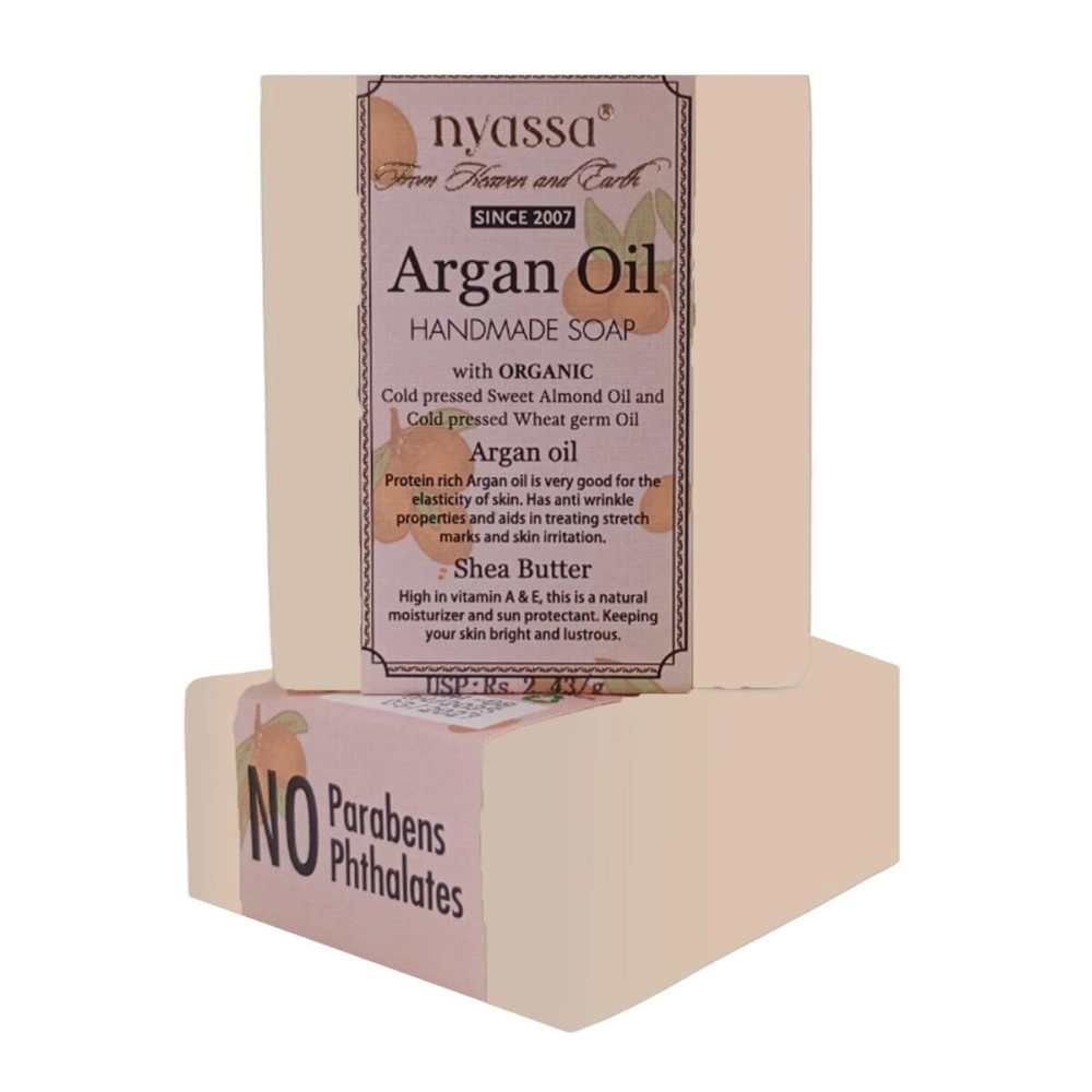 Nyassa Argan Oil Handmade Soap with natural ingredients like pure Moroccan Argan oil known as the miracle oil, Shea butter and pine essential oil. Deeply nourishing. No Paraben, Cruelty Free (150gm)