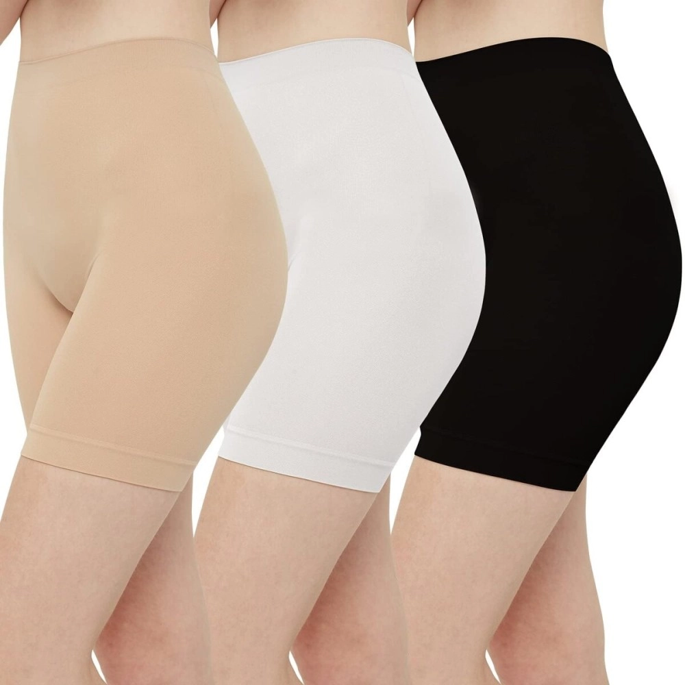 INNERSY Women\'s Slip Shorts for Under Dresses High Waisted Summer Shorts 3-Pack(Black Nude White,Medium)
