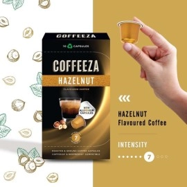 COFFEEZA Hazelnut Flavoured Aluminium Capsules, Intensity 7, Nespresso Compatible Pods Box Of 1 (10 Capsules)