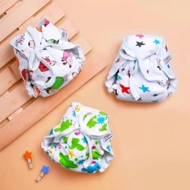 SuperBottoms Dry Feel Langot - Pack of 3-Organic cotton padded langot/nappy with gentle elastics & a SuperDryFeel Layer on top (printed, Size 2)