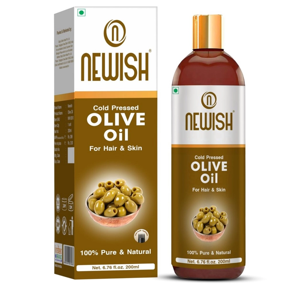 Newish Pure Cold Pressed Olive Oil For Hair and Skin, 200ml