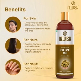 Newish Pure Cold Pressed Olive Oil For Hair and Skin, 200ml