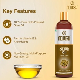 Newish Pure Cold Pressed Olive Oil For Hair and Skin, 200ml