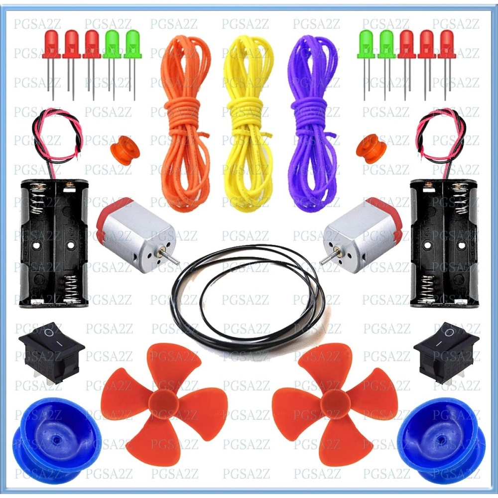 PGSA2Z Science Project Material DIY Kit DC Motor, Small Pulley Wheels AA Battery Holder with Wire, Belt, Wire, Switch, DIY/Etc(KIT 8)