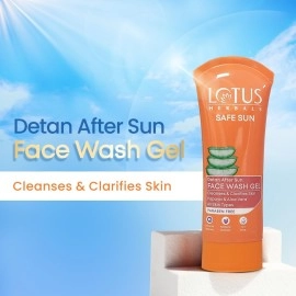 Lotus Herbals Safe Sun DeTAN After-Sun Face Wash Gel | Papaya & Aloe Vera |Preservative free, enriched with natural actives| All Skin Types | 100g