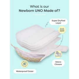 SuperBottoms Newborn UNO - Washable & reusable cloth diaper + 1 Organic Cotton Dry Feel Pad (2.5kg- 7kg Babies) (Cherry Blossom)