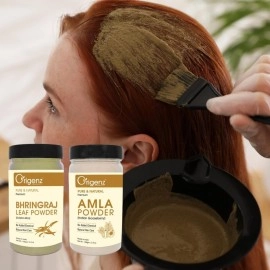 Origenz Natural Hair Care 2 Powders Combo 200 gm - Amla and Bhringraj Powder for Mask, Pack, Anti-Dandruff, Shine | In Jar (100gm X 2)