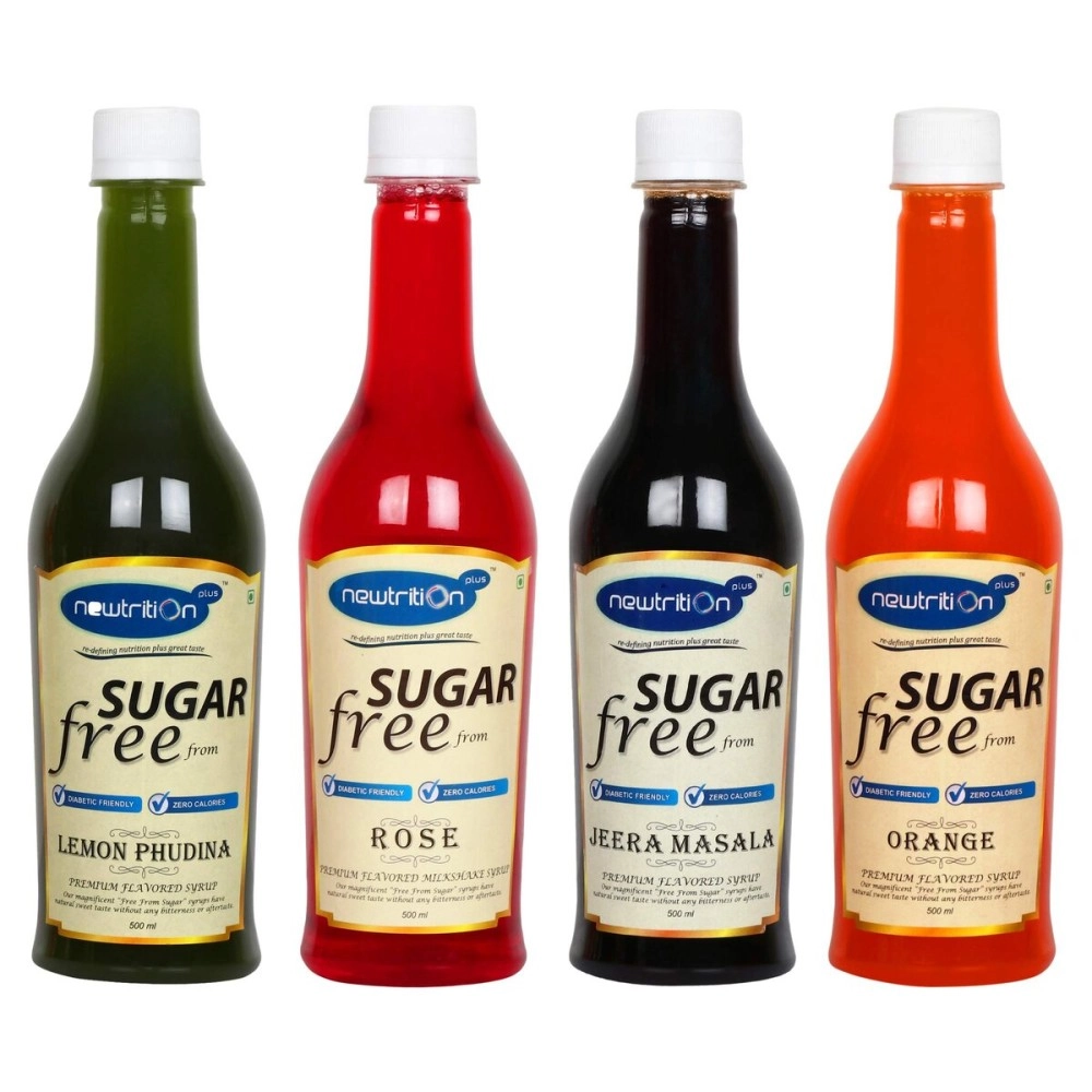 Newtrition Plus Redefining Nutrition Rose + Lemon Phudina + Jeera Masala + Orange - Sugar Free Mixers Syrups (Zero Calorie, Keto Friendly) 500 ml Each