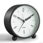 JALL Analog Alarm Clock, 4 Inch Super Quiet, Non-Ticking, Small Clock with Night Light, Battery Operated, Simple Design for Bedside Table, Desk, Black