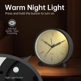 JALL Analog Alarm Clock, 4 Inch Super Quiet, Non-Ticking, Small Clock with Night Light, Battery Operated, Simple Design for Bedside Table, Desk, Black