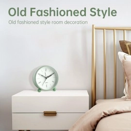 JALL Analog Alarm Clock, 4 inch Super Silent Non Ticking Small Clock with Night Light, Battery Operated, Simply Design, for Bedroon, Bedside, Desk, (Green)