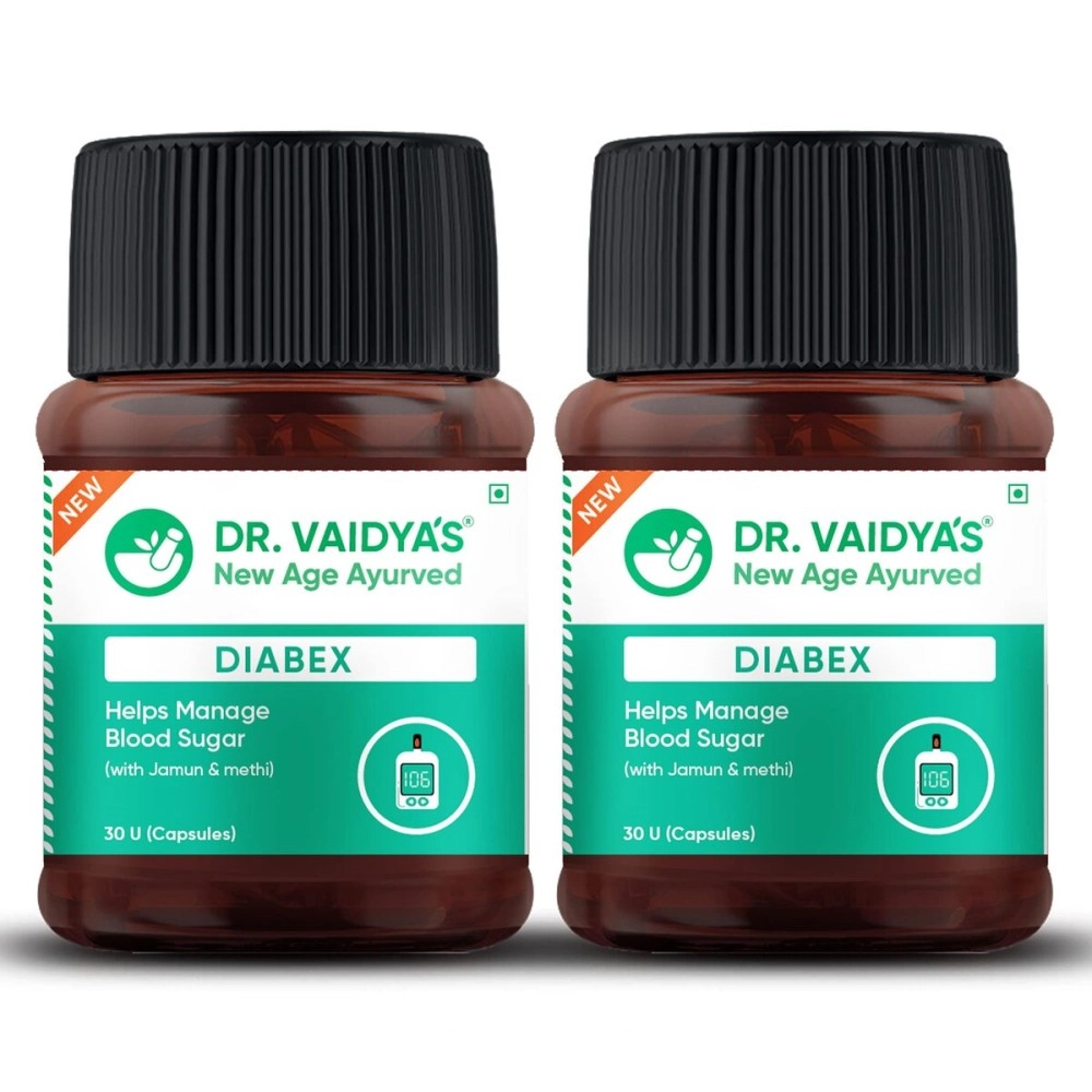 Dr. Vaidya\'s Diabex Capsules | Helps Regulate Blood Sugar Levels | Ayurvedic Blend With The Goodness Of Methi, Karela & Neem | (30 Capsules) Pack Of 2