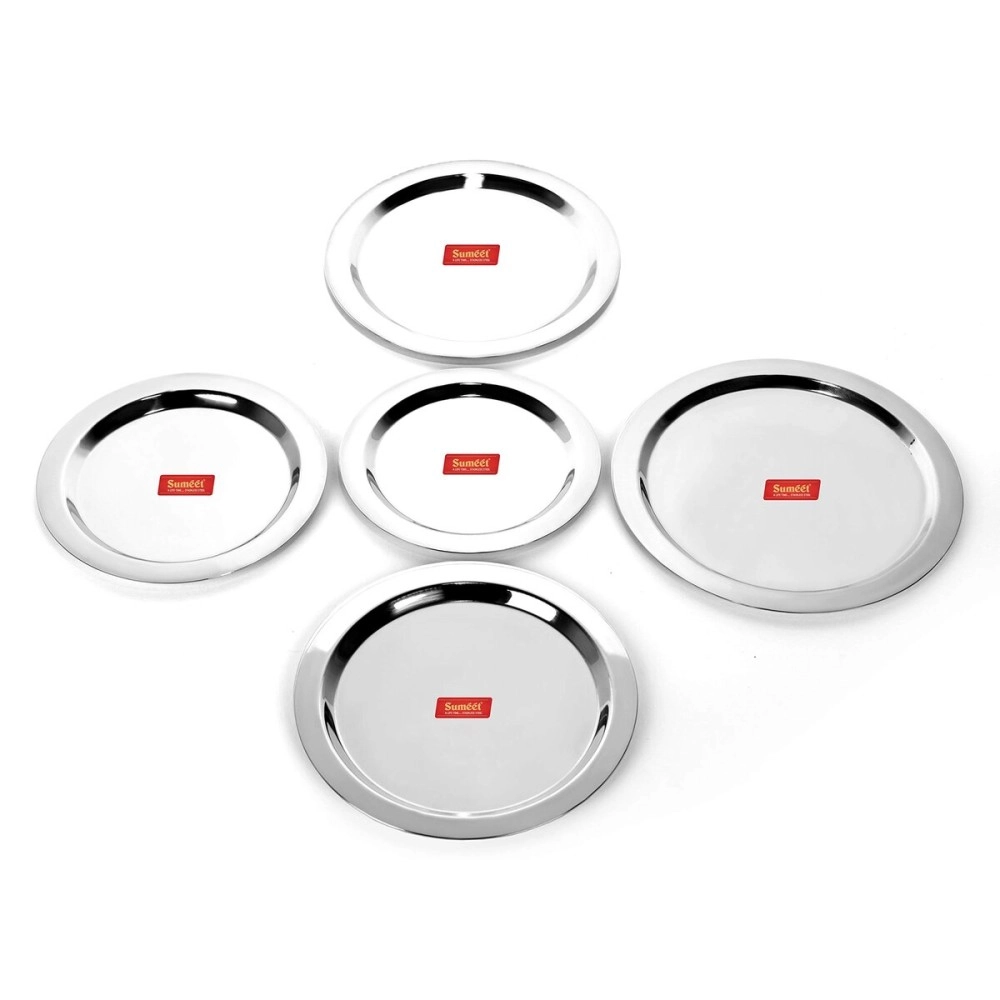 Sumeet Stainless Steel Heavy Gauge Ciba/Lids/Tope Cover Set of 5 Pcs (Big Size - 17Cm, 18.8Cm, 20Cm, 21.3Cm, 22.8Cm)