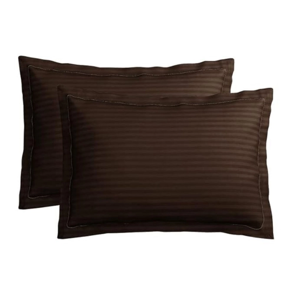 Home Elite Luxurious Sateen Striped Pillow Cover/Case Set (2 Pcs) 210 Thread Count - Brown