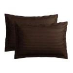 Home Elite Luxurious Sateen Striped Pillow Cover/Case Set (2 Pcs) 210 Thread Count - Brown