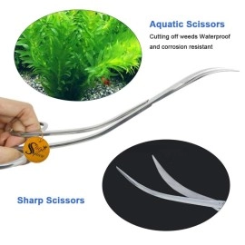 Sage Square Jumbo Size Professional Aquarium Tongs Scissor Long Stainless Steel Scissor Tool for Fish Tank, Aquatic Plant Cleaning (Wave & Curve)