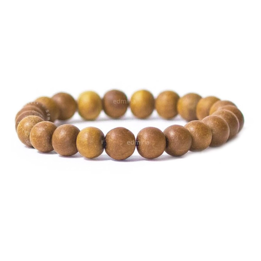 EDMIRIA Sandalwood Chandan Round Beads Yoga Meditation Handmade Elastic Stretchable Bracelet for Men and Women, Large, 8mm Beads, Agate