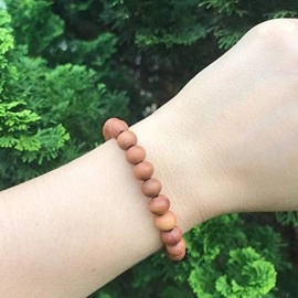 EDMIRIA Sandalwood Chandan Round Beads Yoga Meditation Handmade Elastic Stretchable Bracelet for Men and Women, Large, 8mm Beads, Agate