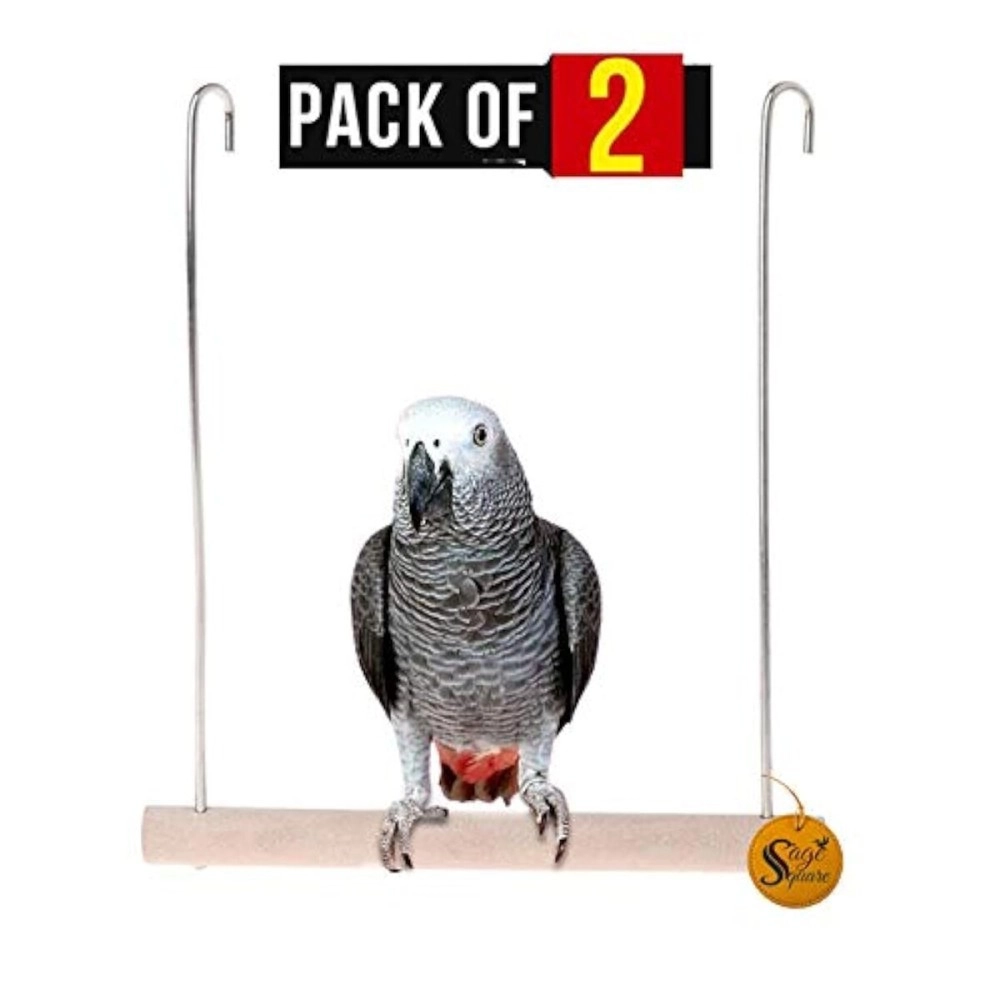 Sage Square Playful Natural Wood Perch Swing Toy Cage Hanging Platform, Climbing, Exercise Perch for Birds (Large) (Pack of 2)