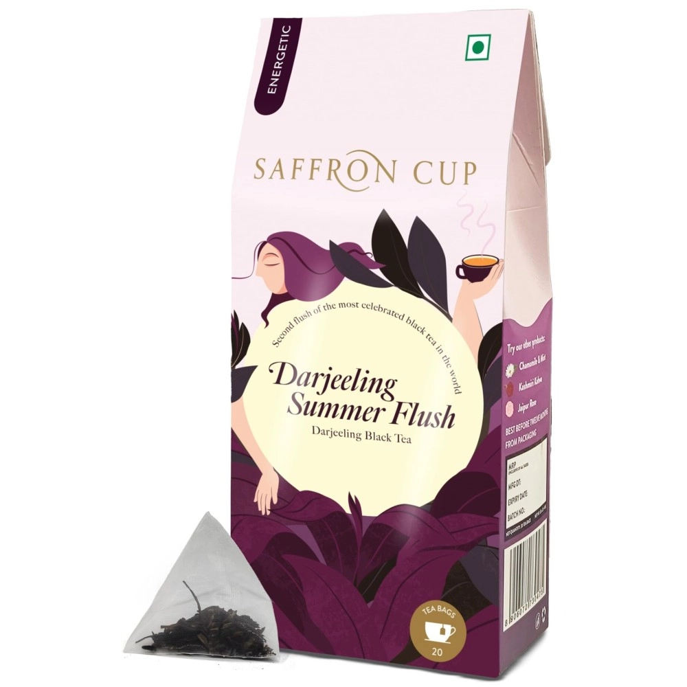 Saffron Cup Darjeeling Summer Flush by 20 Pyramid Tea Bags | 100% Natural, Fresh & Flavorful (40 Gm)