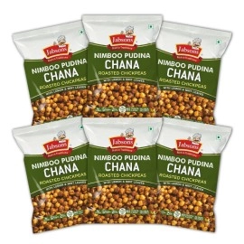 Jabsons Roasted Chana Nimboo Pudina, 150Gm, Pack Of 6, 100% Roasted, No Onion No Garlic, Desi Chana Roasted Chana Namkeen Snacks Gluten-Free, Crunchy Protein Snacks Bhuna Chana Ready To Eat