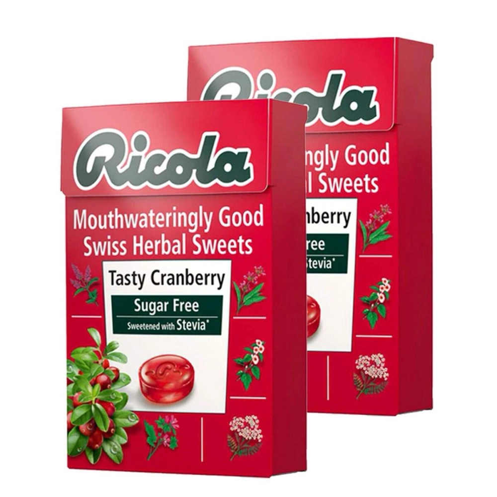 Ricola Tasty Cranberry Swiss Herb Lozenges Sugar Free Candy, 1.59 Oz 45 G, 2 Pack..