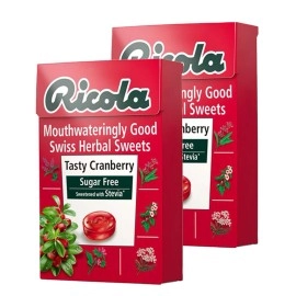 Ricola Tasty Cranberry Swiss Herb Lozenges Sugar Free Candy, 1.59 Oz 45 G, 2 Pack..