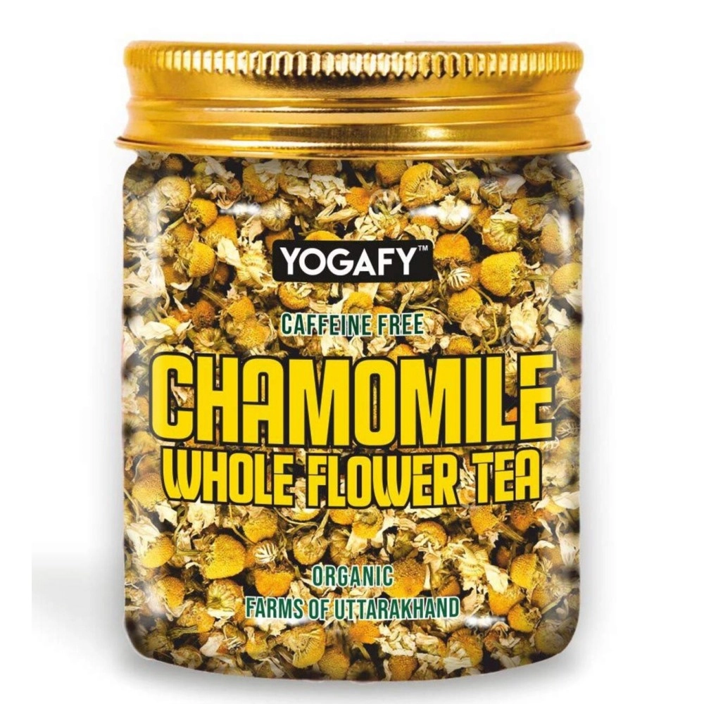 YOGAFY - Chamomile Whole Flower Calming Herbal Tea | Caffeine Free Calming Tea | 50G- 50 Cups, 125 Gram