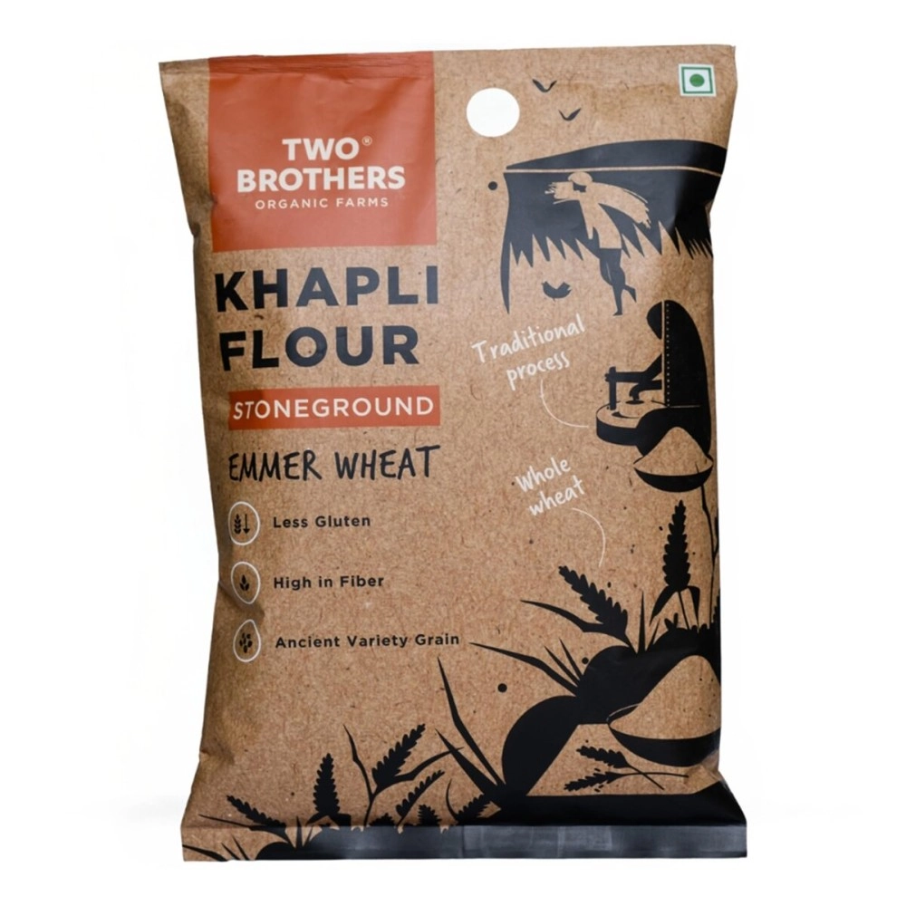 Two Brothers Organic Farms - Khapli Wheat Flour (2 kg) | High Dietary Fiber | Easy Digestion | Stoneground Emmer Atta