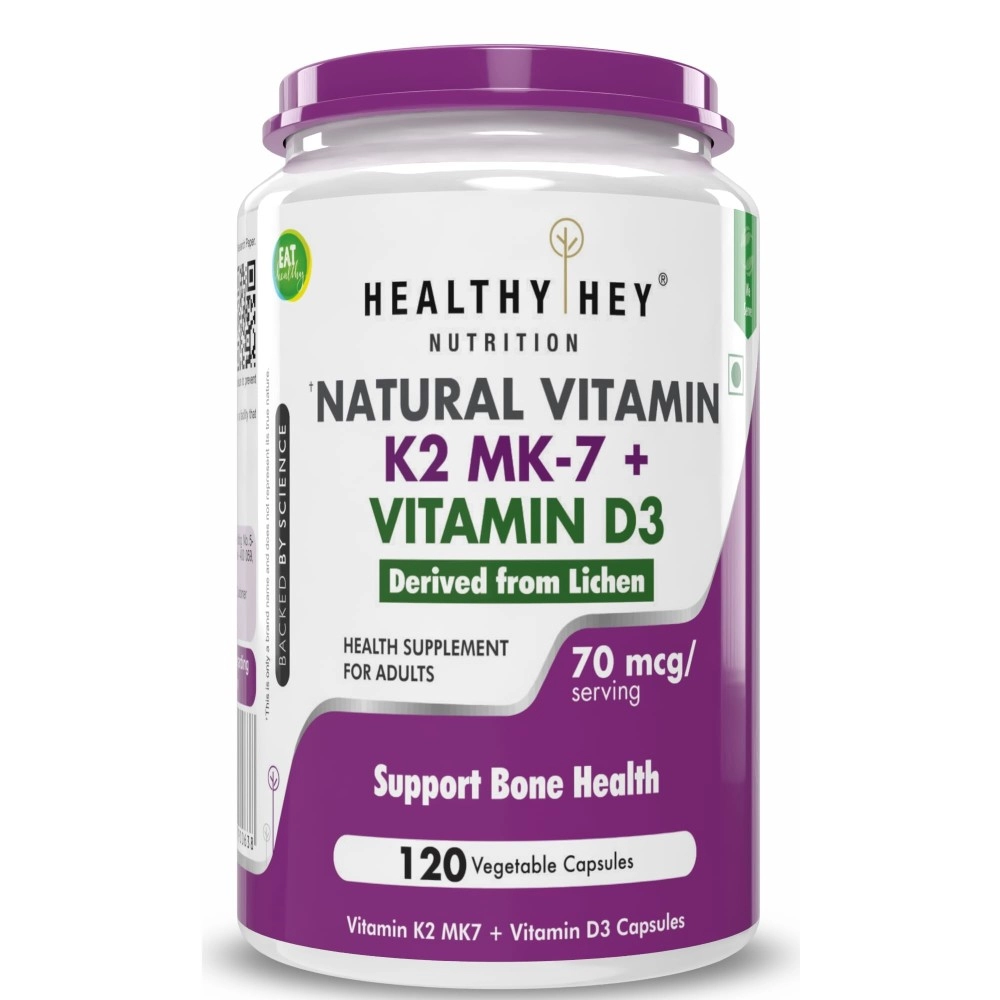 HealthyHey Nutrition Natural Vitamin K2 + Natural D3 - Non-GMO | Non-Synthetic 120 Veg. Capsules