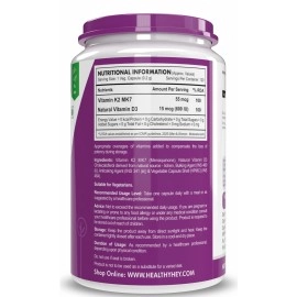 HealthyHey Nutrition Natural Vitamin K2 + Natural D3 - Non-GMO | Non-Synthetic 120 Veg. Capsules