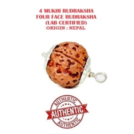 ASTRODIDI 4 Mukhi Rudraksha Pendant with Lab Certified | Nepali Four Face Original Rudraksh | Astrological Benefits | Unisex Design for Men & Women Boys and Girls, Standard, Rudraksha, No Gemstone