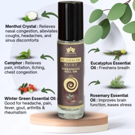 VRINDAAM Headache Relief Roll On Provide Relief From Headache | Made with Menthol Crystal, Camphor Blended with Winter Green, Eucalyptus, Rosemary Essential Oils & Jojoba Oil - 8 ML