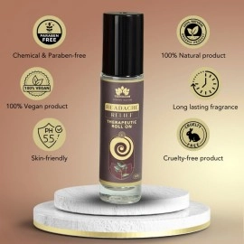 VRINDAAM Headache Relief Roll On Provide Relief From Headache | Made with Menthol Crystal, Camphor Blended with Winter Green, Eucalyptus, Rosemary Essential Oils & Jojoba Oil - 8 ML