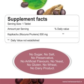 Herb Essential Kapikachu Tablets 500mg 60 Tablets (Pack of 2)|Mucuna Pruriens Extract for Vitality, Wellness & Energy Support|100% Natural Ayurvedic Herb.